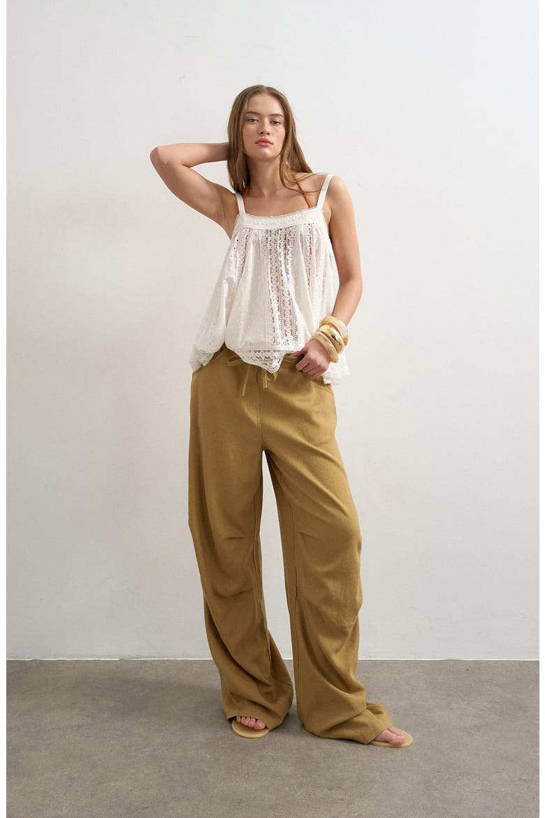 Wide Leg Linen & Cotton Utility Pants, Alternate, color, TAN