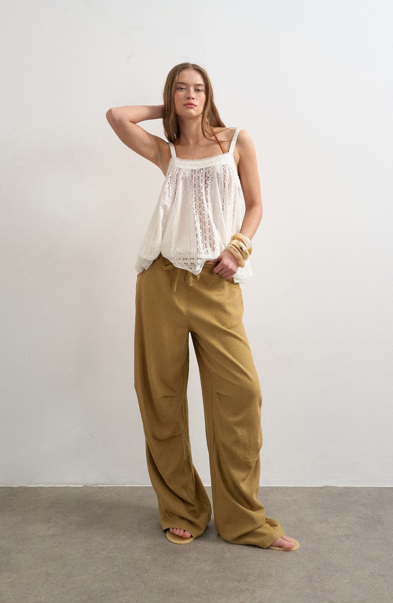 Topshop Wide Leg Linen & Cotton Utility Pants, Alternate, color,