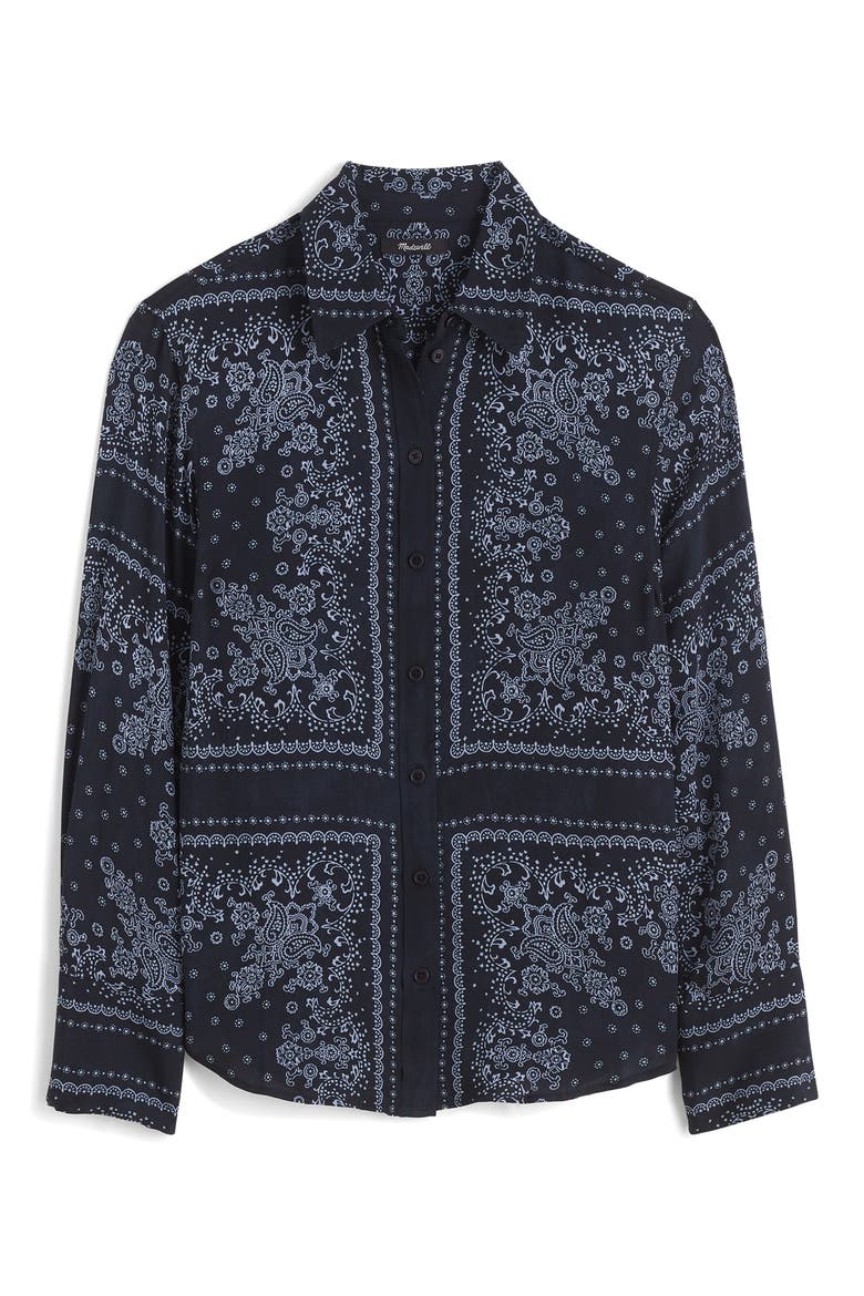 Bandana Print Relaxed Button-Up Shirt, Alternate, color, DARK NAVY