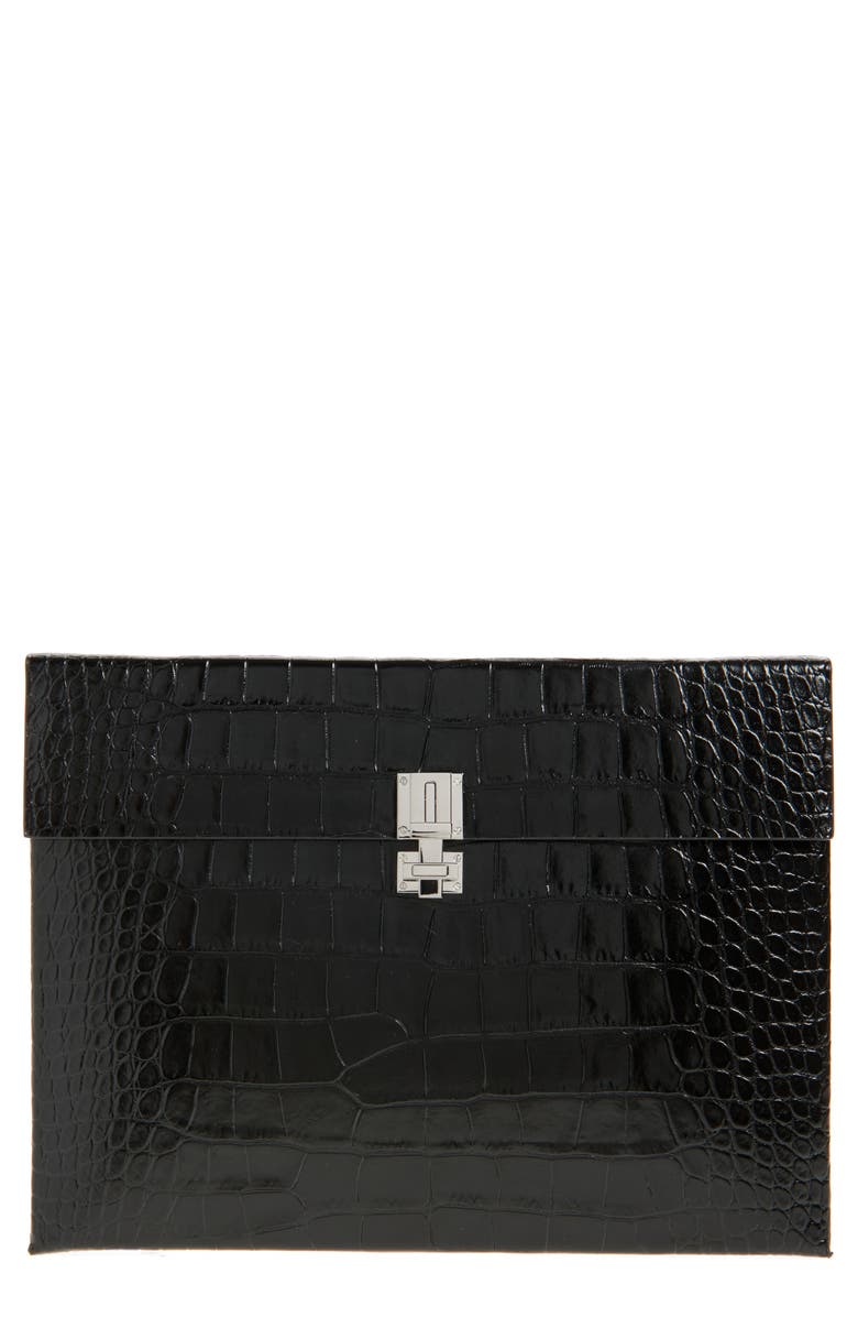 TOM FORD Croc Embossed Patent Leather Clutch, Main, color, 1N001 Black