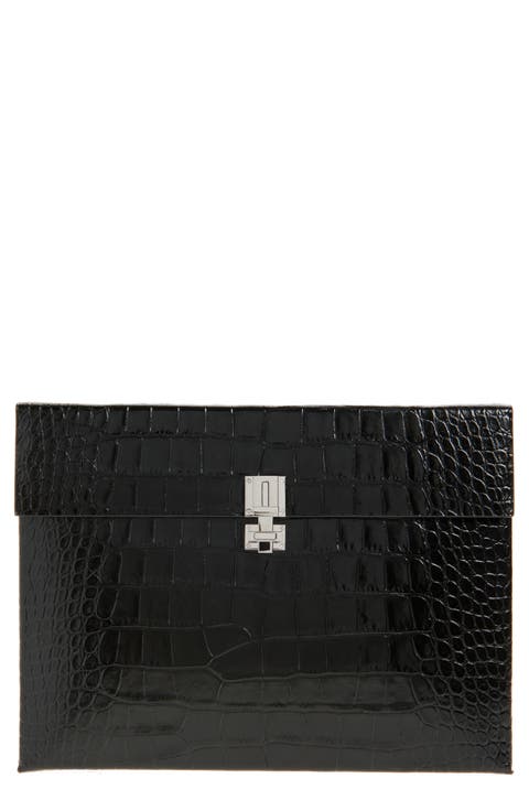 Croc Embossed Patent Leather Clutch
