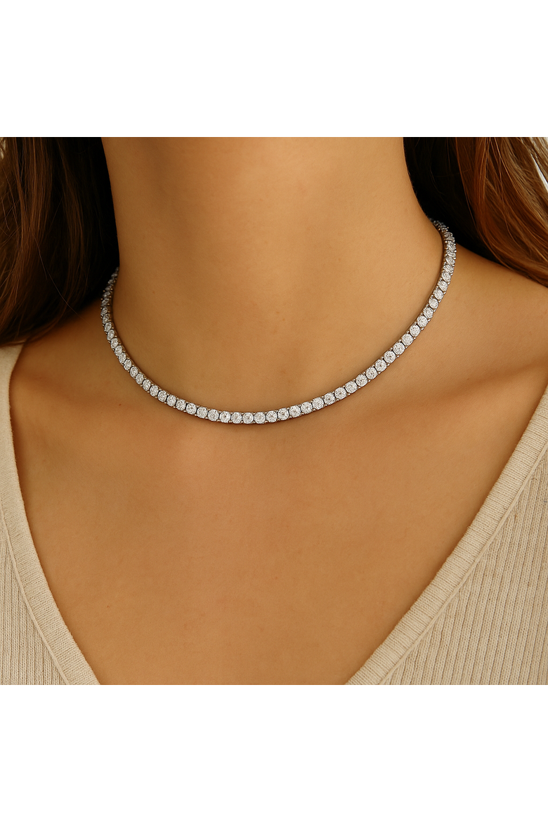 Round Cut Crystal Tennis Necklace, Alternate, color, Silver