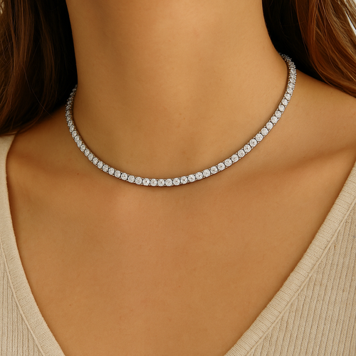 Donatello Gian Round Cut Crystal Tennis Necklace In Metallic