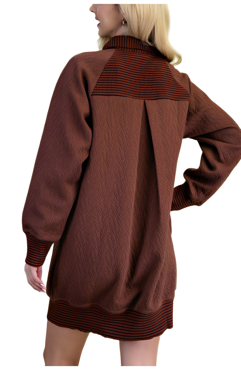 Knit and Lounge Textured Knit Half-Zip Dress With Contrast Ribbed Trim, Alternate, color, Chocolate Brown