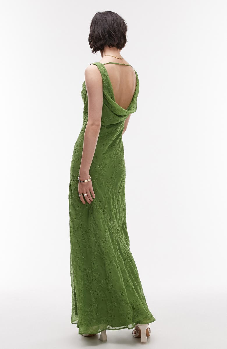 Topshop Eyelet Embroidery Cowl Neck Sleeveless Dress, Alternate, color,