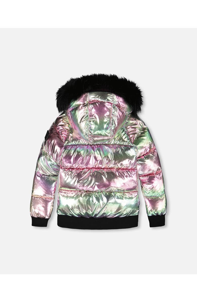 Deux par Deux Multicolor Metallic Quilted Bomber-Style Winter Coat, Alternate, color, Black And Multicolor