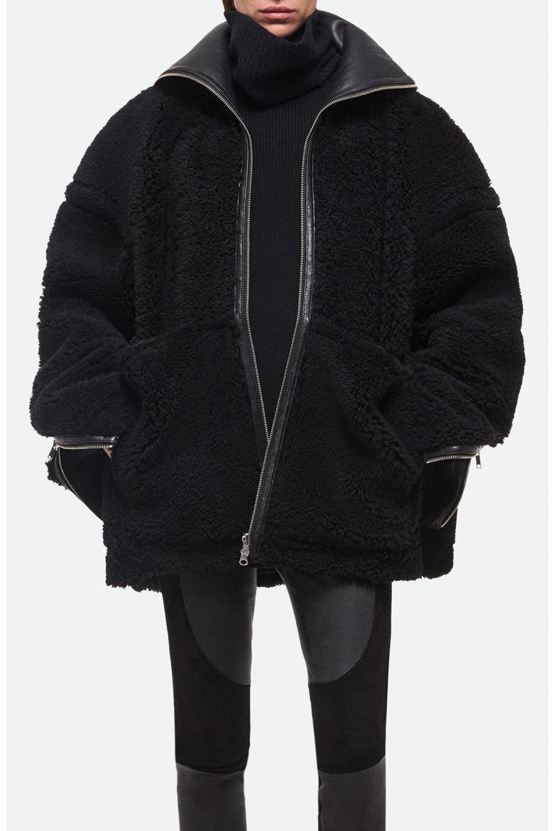 Apex Hooded Reversible Genuine Shearling & Leather Coat, Alternate, color, BLACK/ BLACK