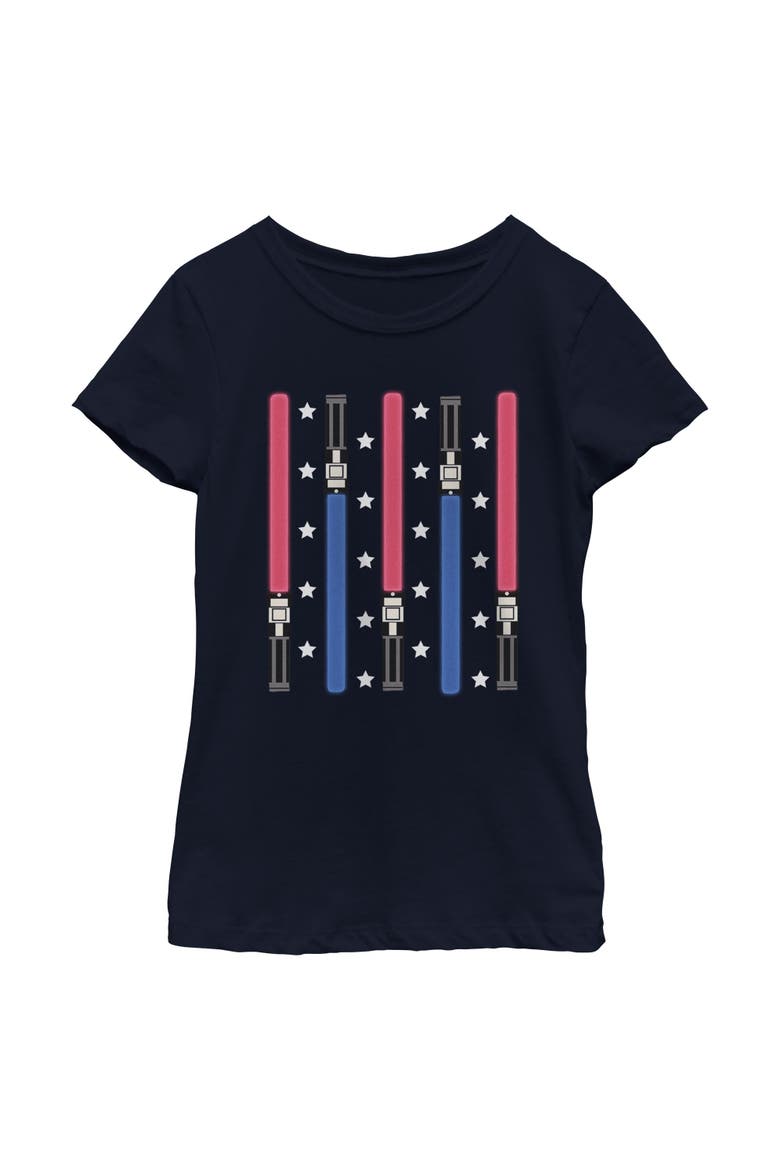 Girl's Star Wars Festive Lightsabers  Graphic T-Shirt, Main, color, Navy Blue