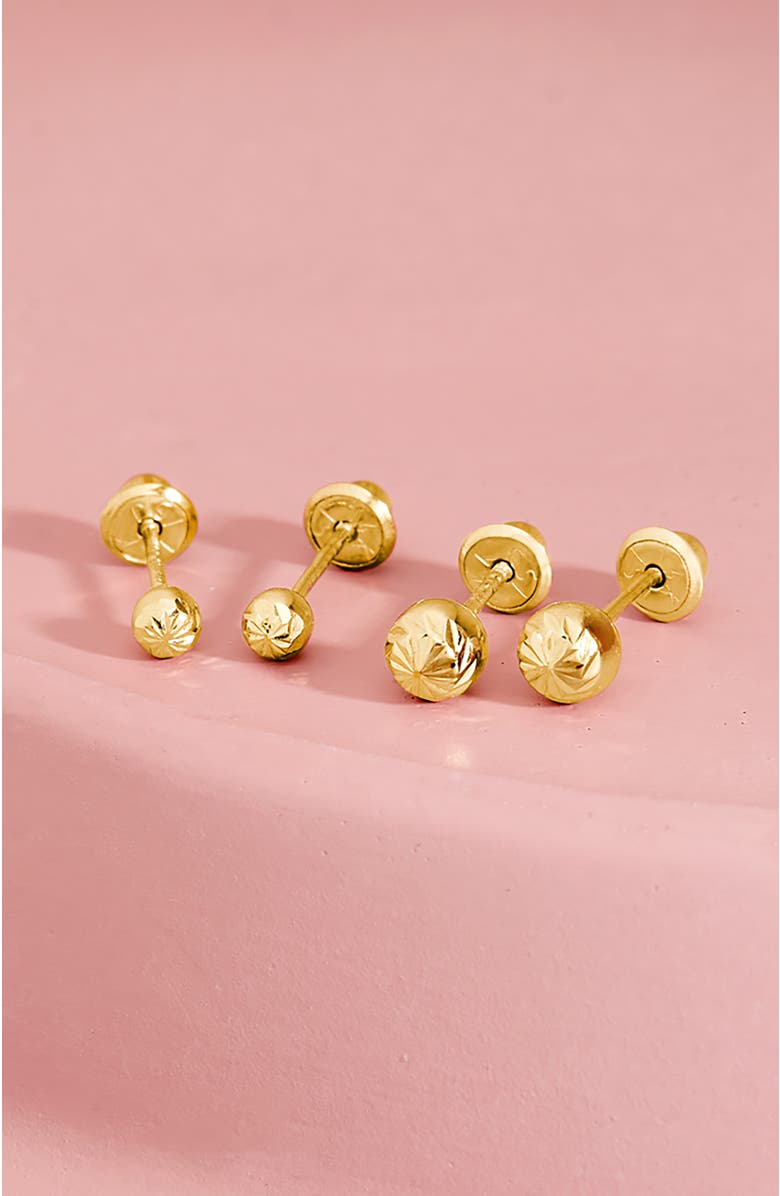 In Season Jewelry 14k Diamond Cut Ball Earrings, Alternate, color, Gold