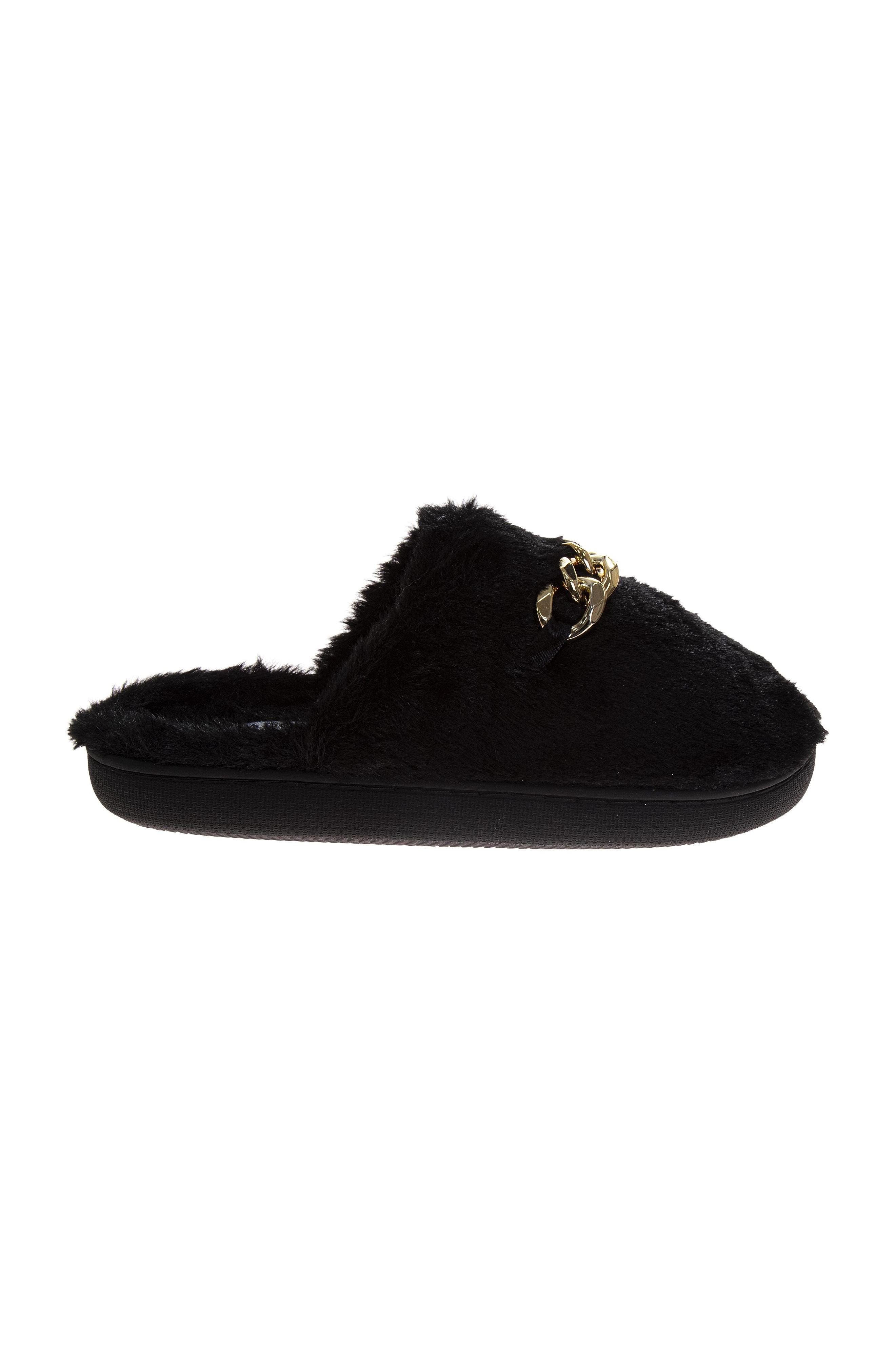 Womens Chain Link Slippers, Alternate, color, BLACK