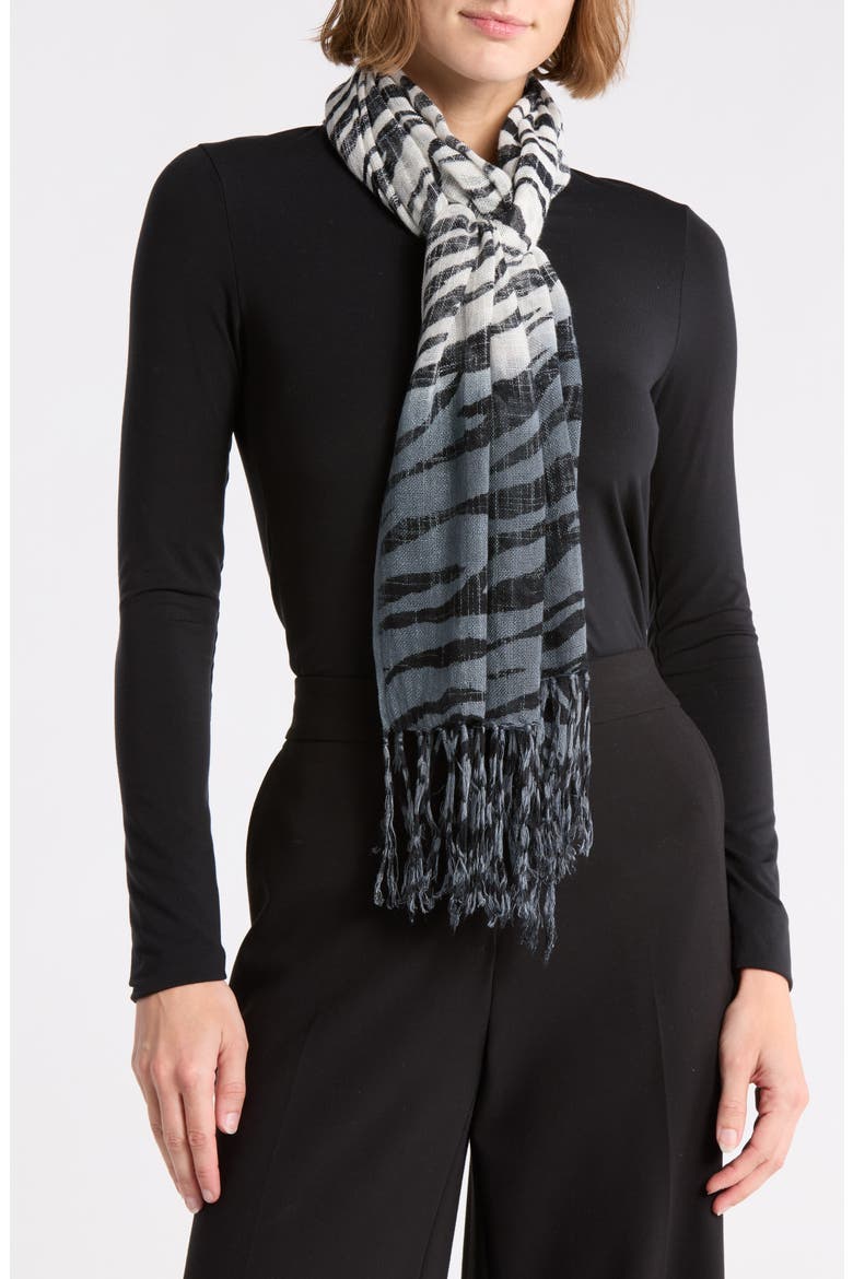 Ombré Zebra Print Scarf, Main, color, BLACK/ BLUE/ WHITE COMBO