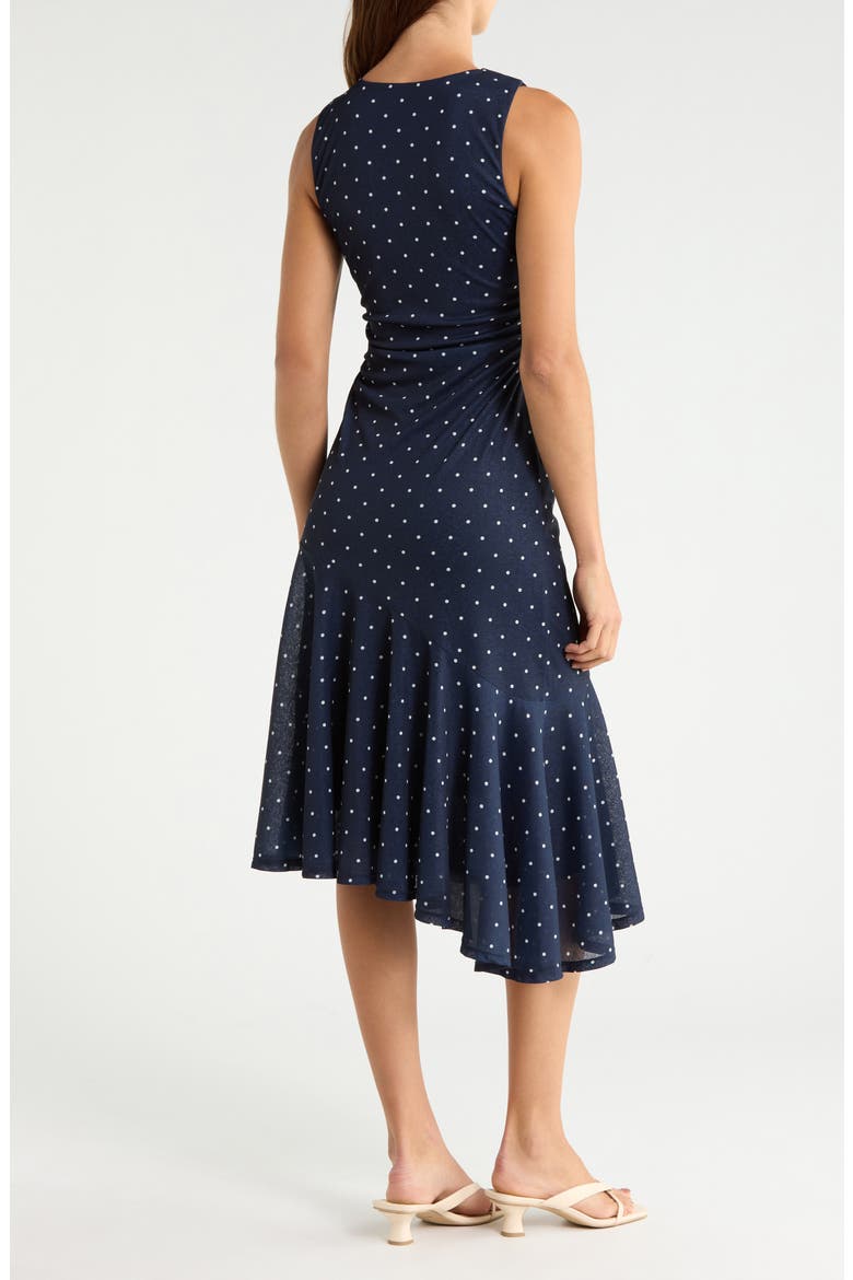 Daija Polka Dot Sleeveless Asymmetric Midi Dress, Alternate, color, NAVY POLKA DOTS