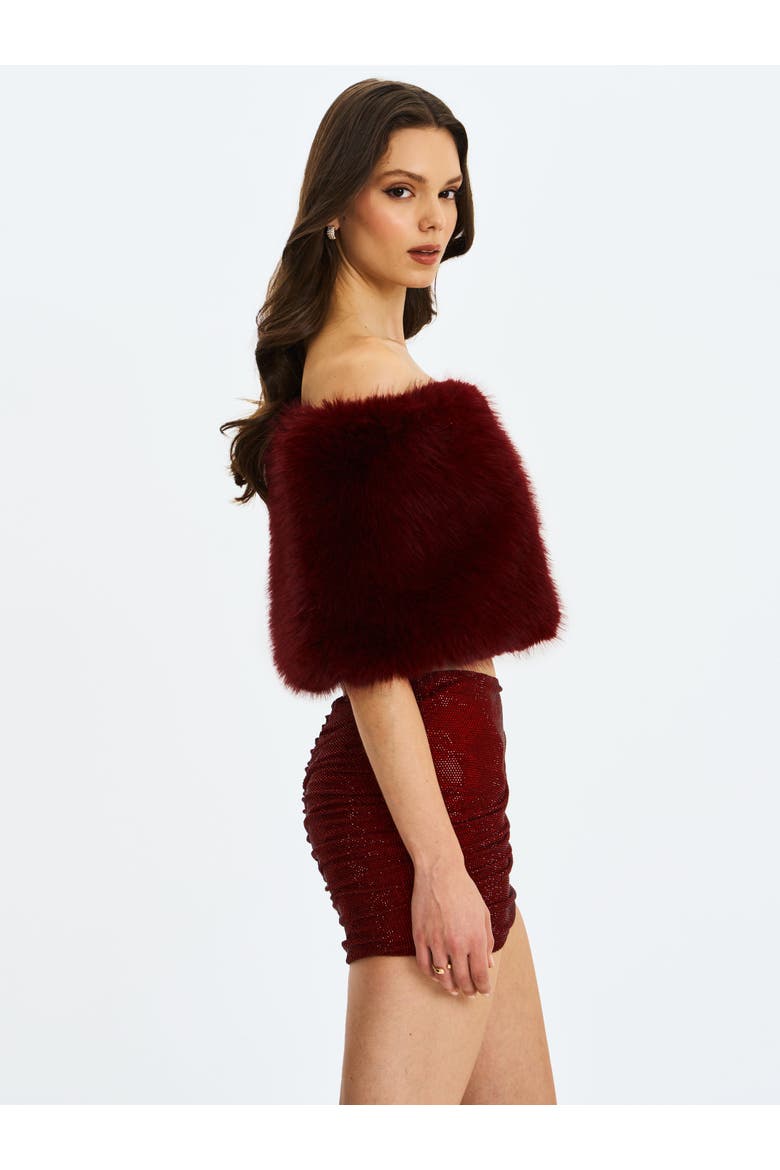 Darla Faux Fur Off-Shoulder Cropped Top, Alternate, color, Burgundy