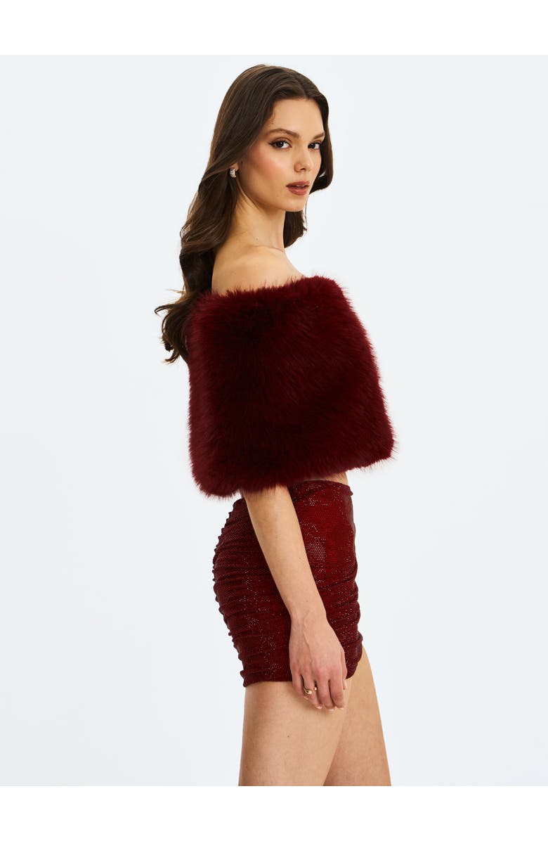 Miss Circle Darla Faux Fur Off-Shoulder Cropped Top, Alternate, color, Burgundy