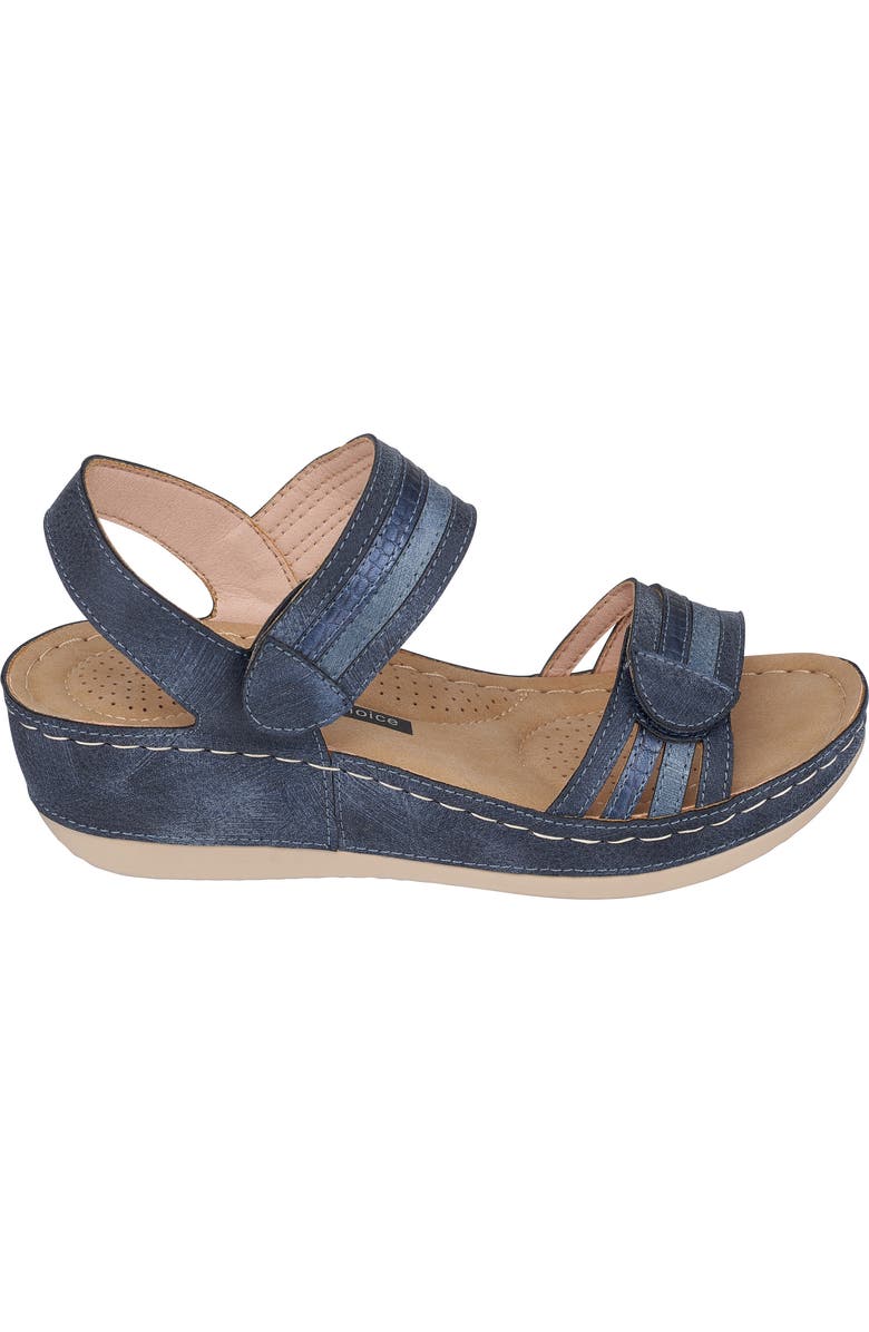 GOOD CHOICE NEW YORK Samar Snakeskin Embossed Hook & Loop Wedge Sandal, Alternate, color, Blue