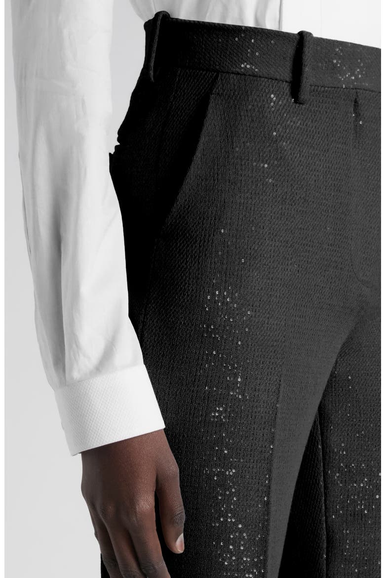 Tailored Sequin Wool Blend Crepe Straight Leg Pants, Alternate, color, BLACK