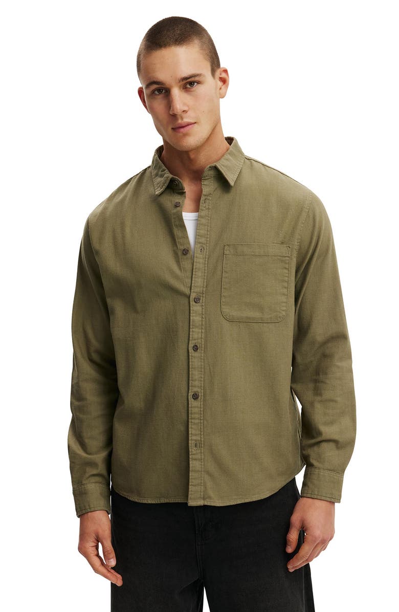 Cotton On Men's Lewis Long Sleeve Shirt, Main, color, Washed Khaki