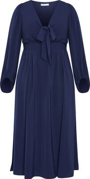 City Chic Ivanna Tie Neck Long Sleeve Maxi Dress