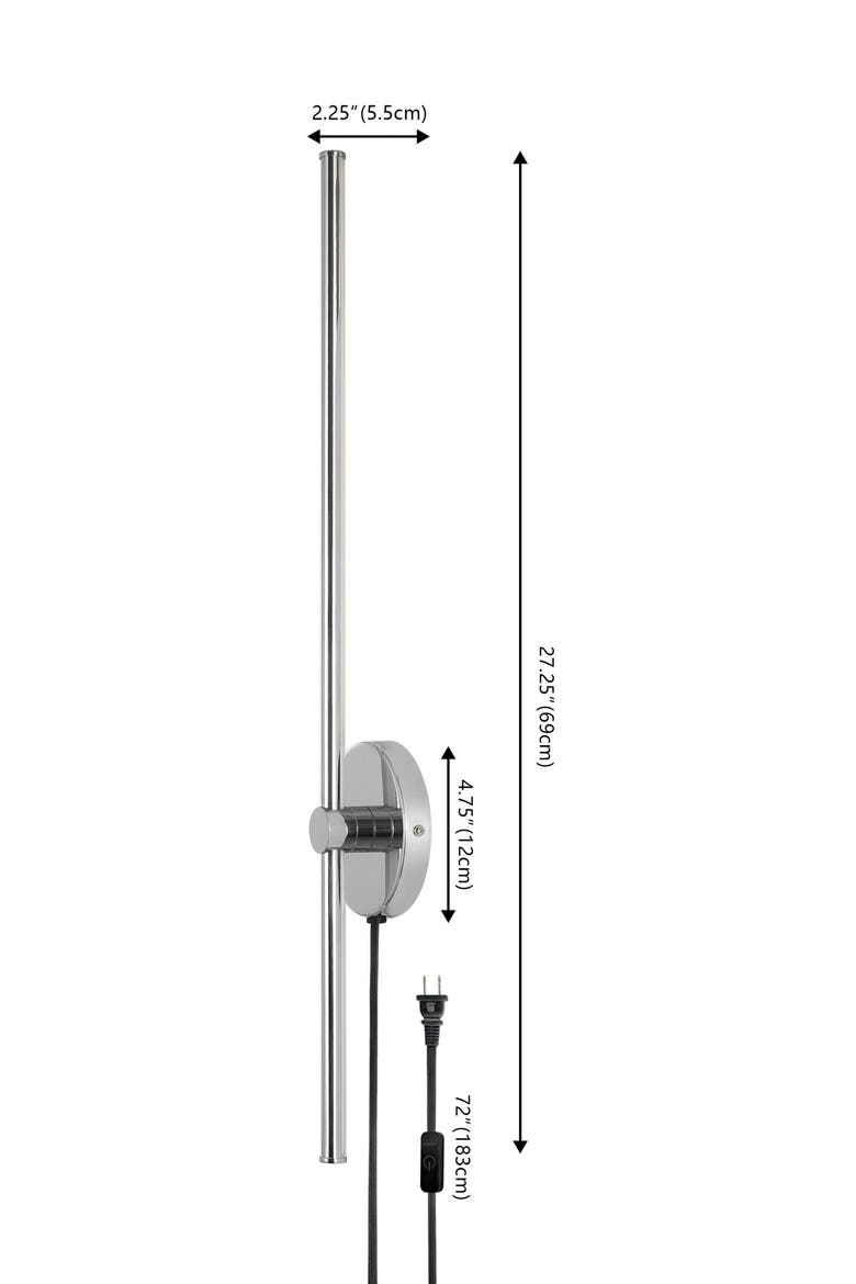 Anton 1-Light Modern Minimalist Iron Adjustable Bar Integrated LED Plug-In Sconce, Alternate, color, Chrome