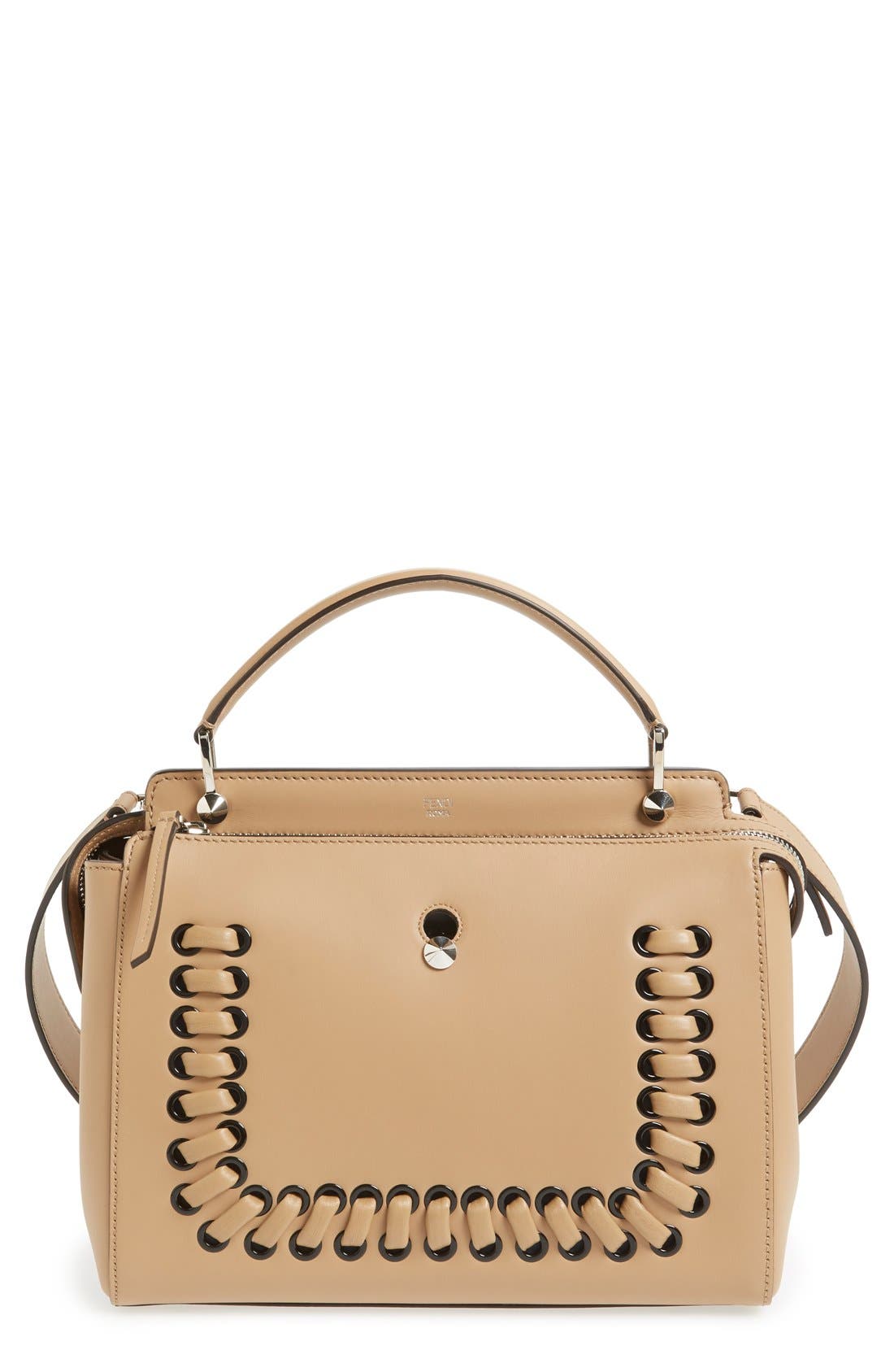 'DOTCOM' Lace-Up Leather Satchel, Main, color, CUOIO/ CERULIO