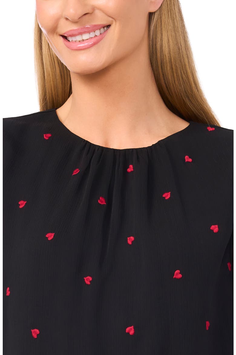 Embroidered Heart Bell Sleeve High-Low Top, Alternate, color, RICH BLACK