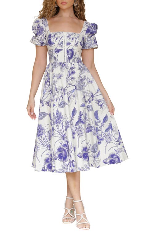 AVEC LES FILLES AVEC LES FILLES BOTANICAL PRINT CORSET BODICE STRETCH COTTON MIDI DRESS 