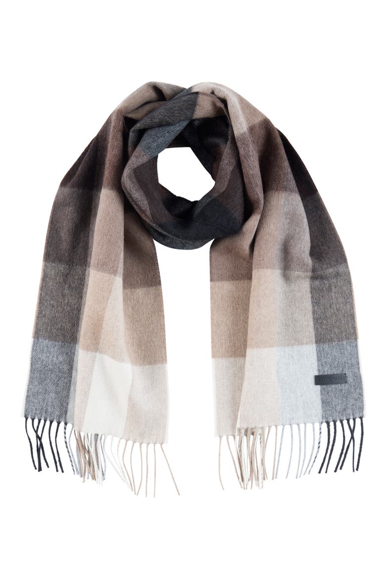 Buffalo Plaid Double Face Silk & Cashmere Blend Scarf, Main, color, CAMEL