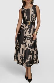 【Donna Karan New York】 Sleeveless Midi Dress Donna Karan Donna Karan Women's Square-Neck Buckled