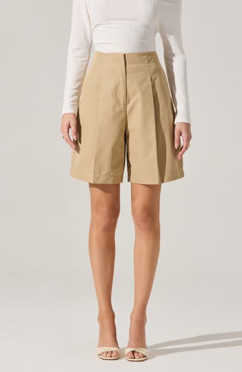 Astr The Label Pleated Cotton Blend Walking Shorts In Brown