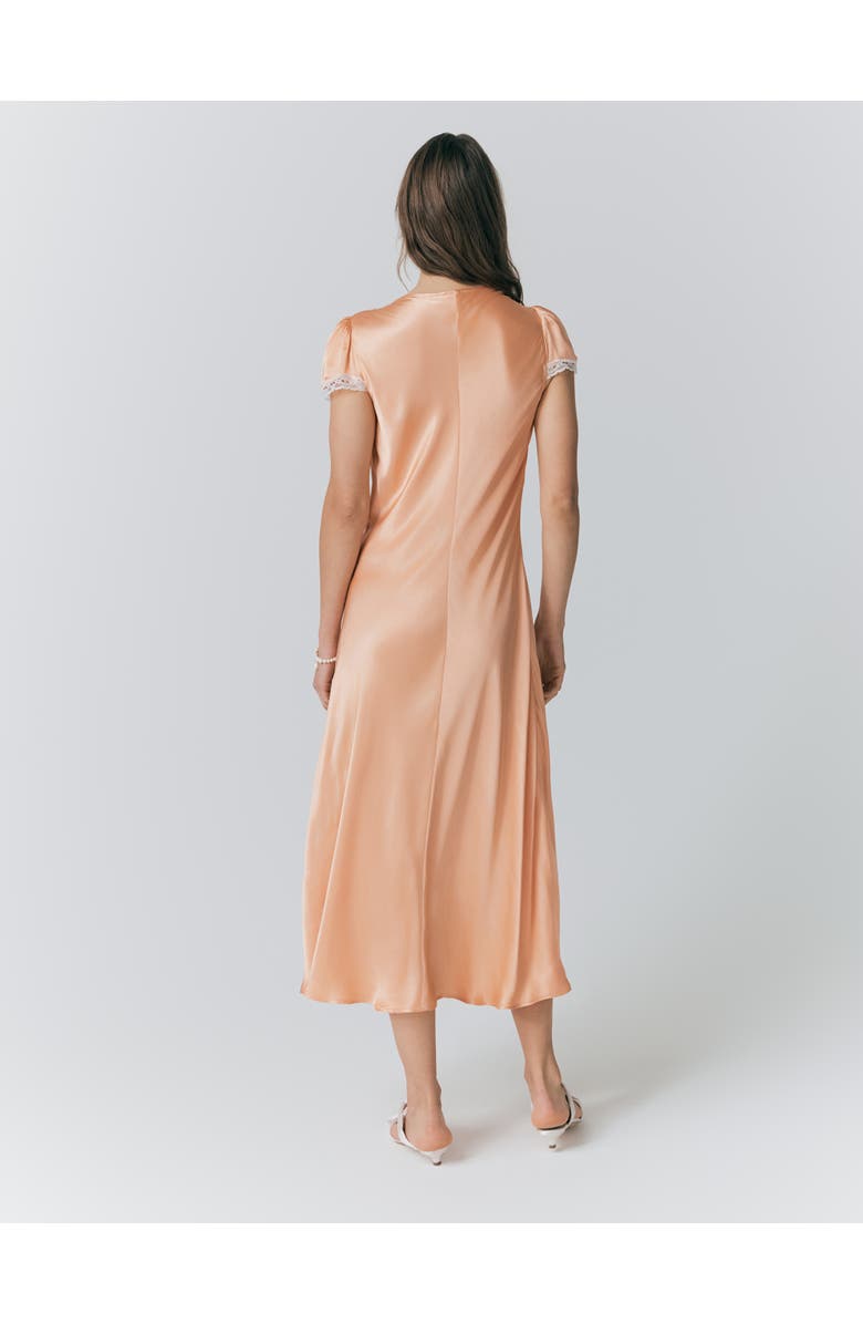 Ghost London Lillie Lace Trim Satin Dress, Alternate, color, Peach