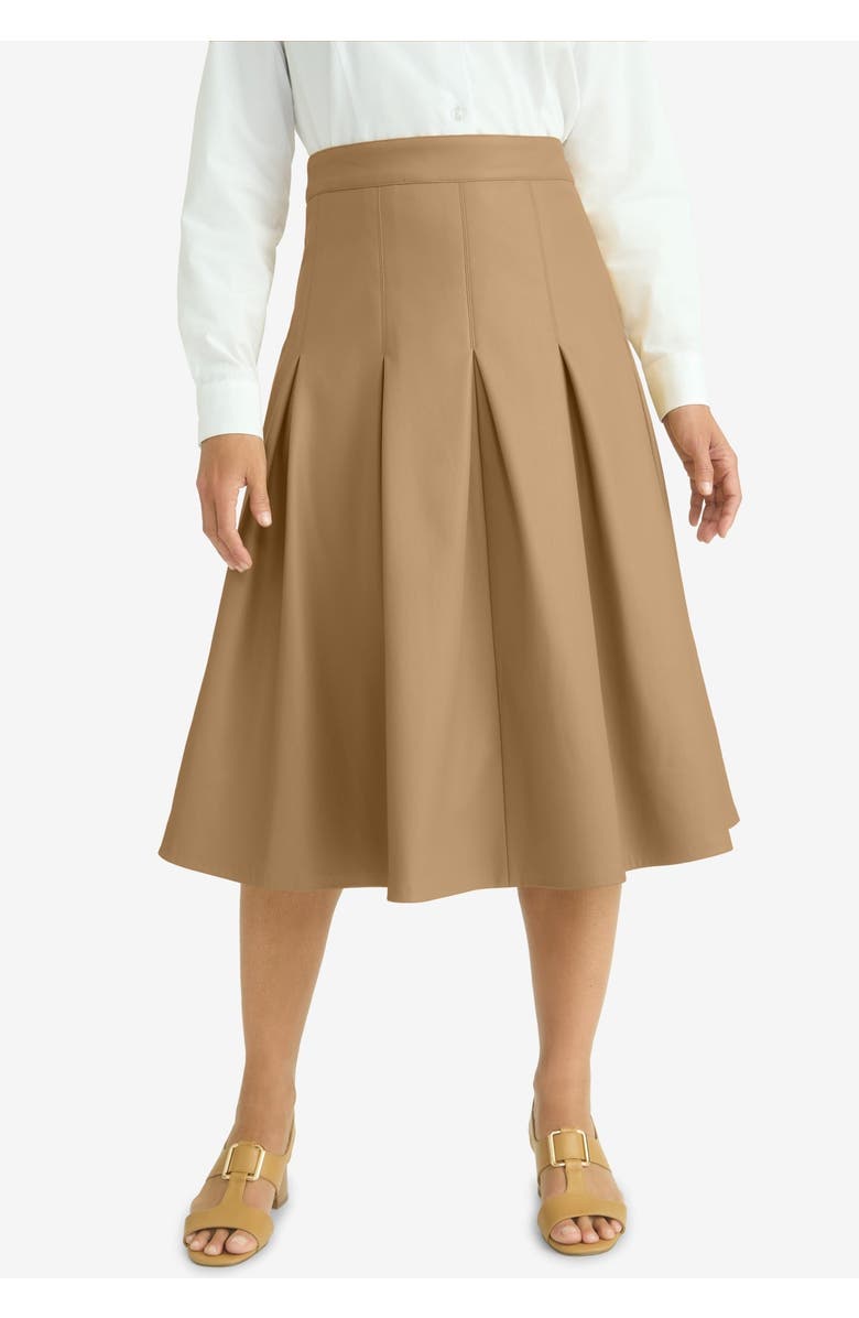 Jessica London Faux Leather Pleated Midi Skirt, Alternate, color, Soft Camel