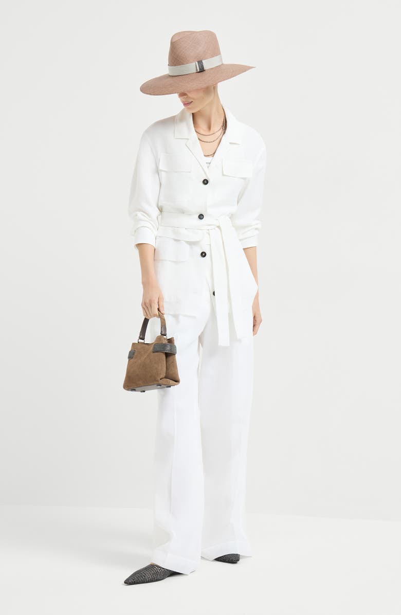 Brunello Cucinelli Twill safari jacket with monili, Alternate, color, White