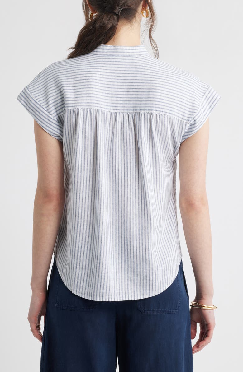 Caslon<sup>®</sup> Stripe Linen Blend Short Sleeve Button-Up Shirt, Alternate, color,