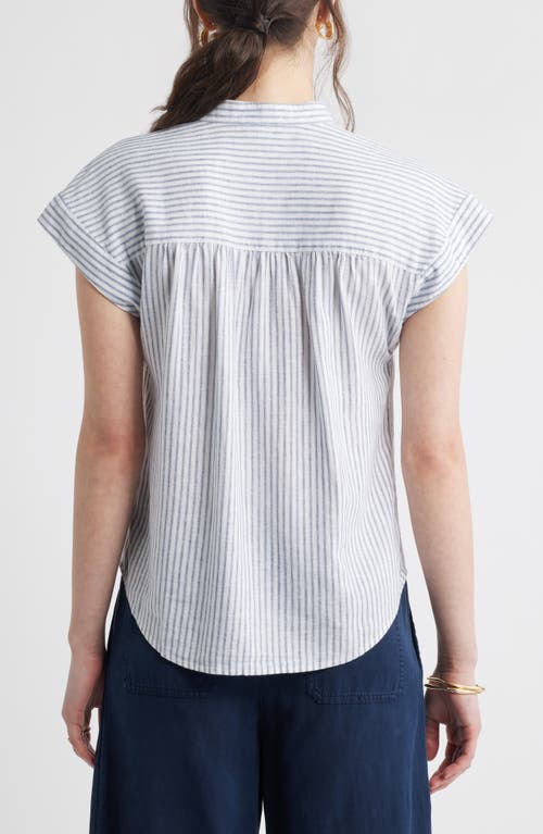 CASLONR CASLON(R) STRIPE LINEN BLEND SHORT SLEEVE BUTTON-UP SHIRT 