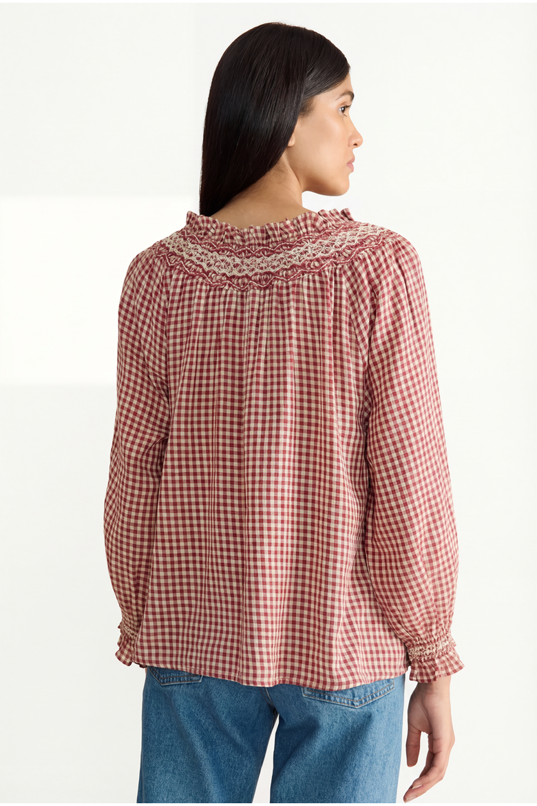 Georgie Blouse, Alternate, color, Rust Gingham