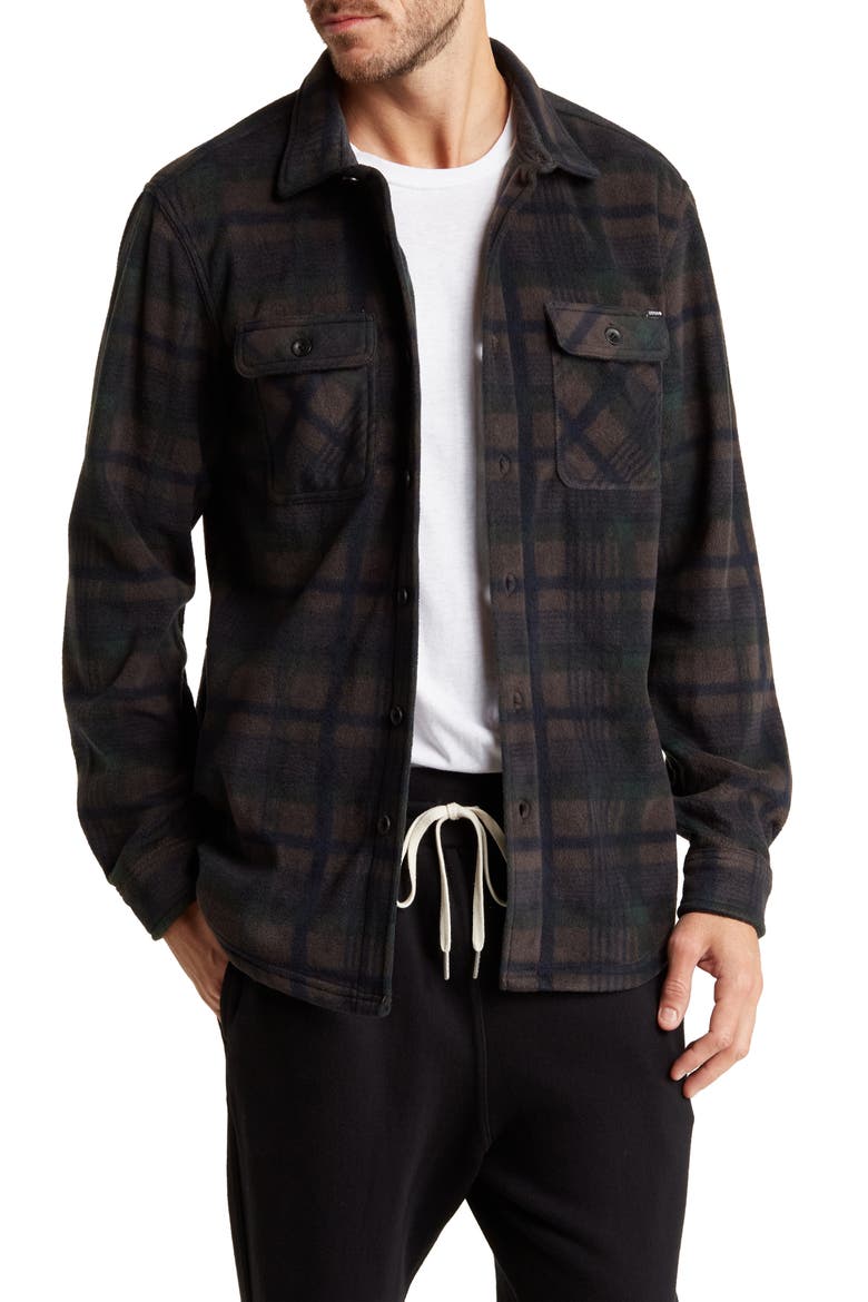 Cascade Buffalo Plaid Microfleece Button-Up Shirt, Main, color, FLINT