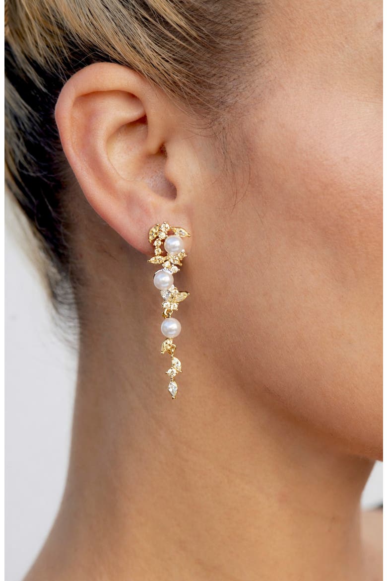 Cubic Zirconia & Faux Pearl Cascade Earrings, Alternate, color, GOLD
