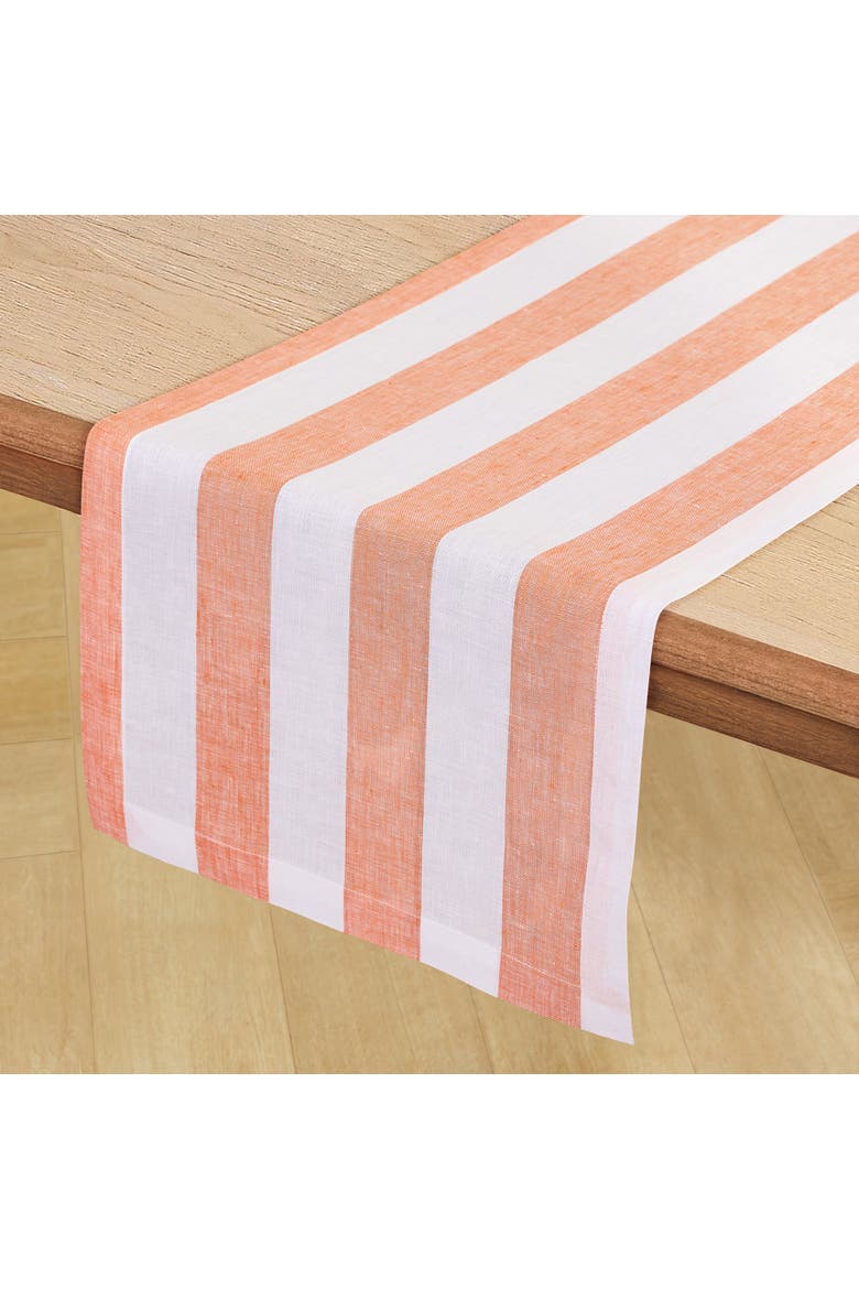 Linen Table Runner - Cabana Stripe, Alternate, color, Orange and White