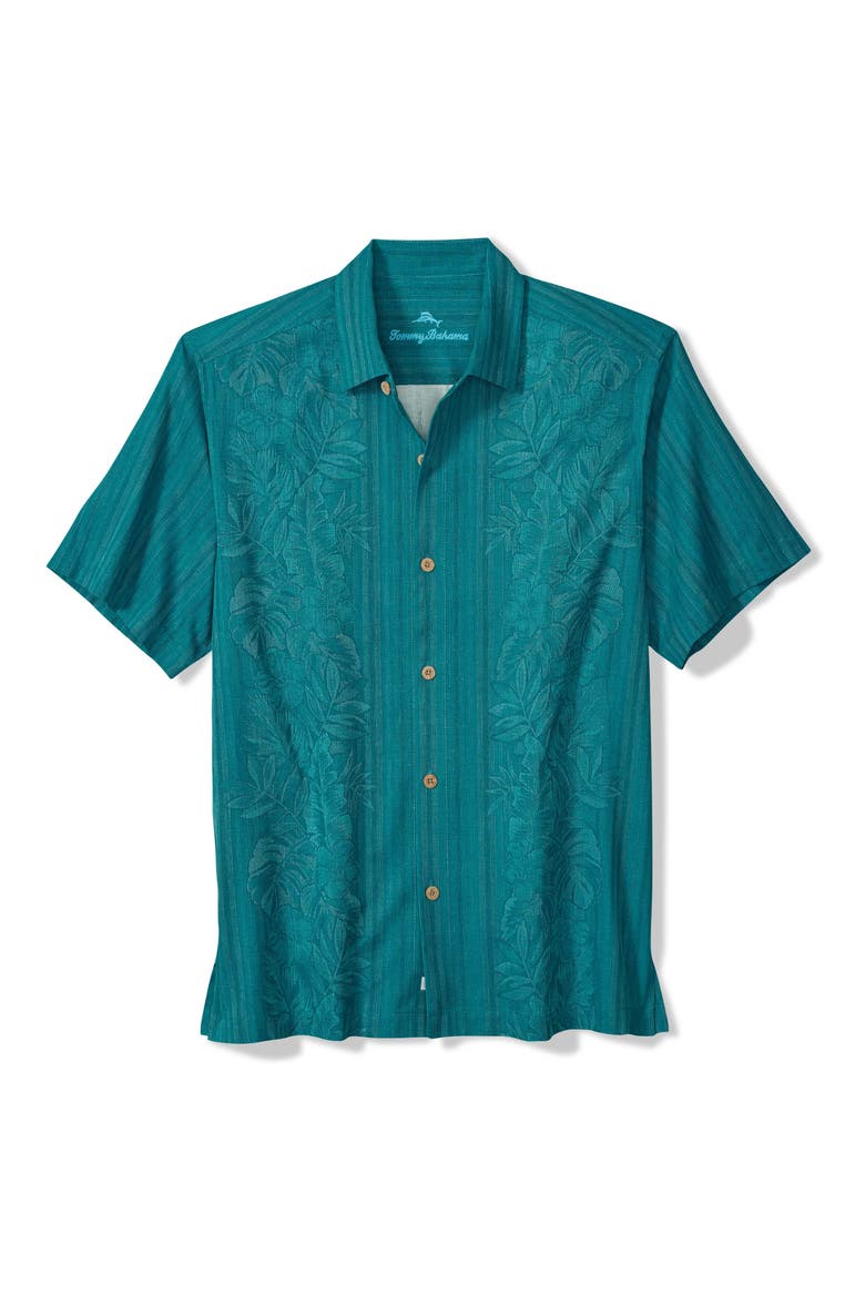 Maui Border Short Sleeve Silk Button-Up Shirt, Main, color, SHIPWRECK