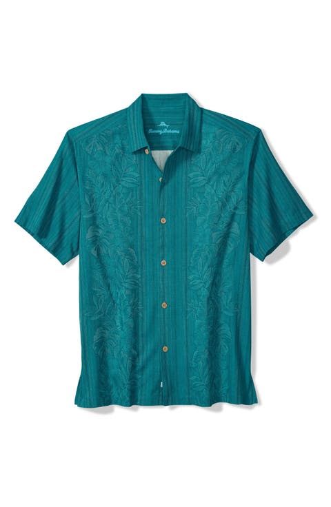Maui Border Short Sleeve Silk Button-Up Shirt (Big & Tall)