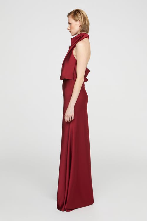 Halston Ada Satin Gown In Brown