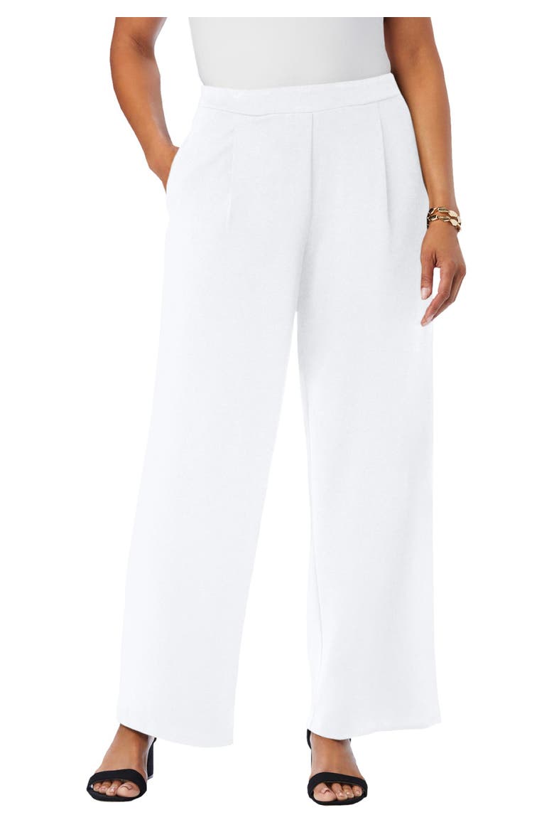 Stretch Knit Crepe Wide Leg Pant, Main, color, WHITE