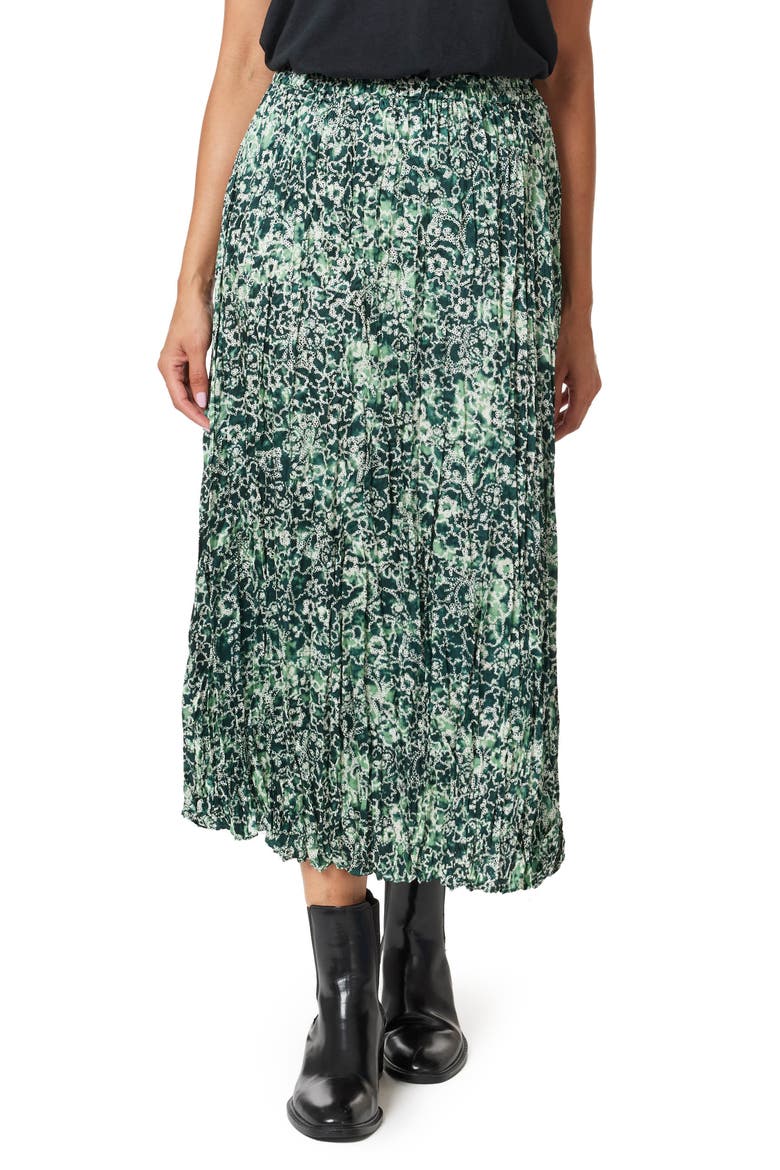 Shibori Floral Pleated Crinkle Skirt, Main, color, SHIBORI FLORAL GREEN