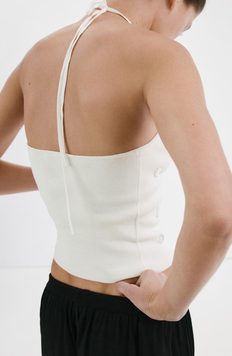 MANGO Metallic Appliqué Halter Top, Alternate, color, White