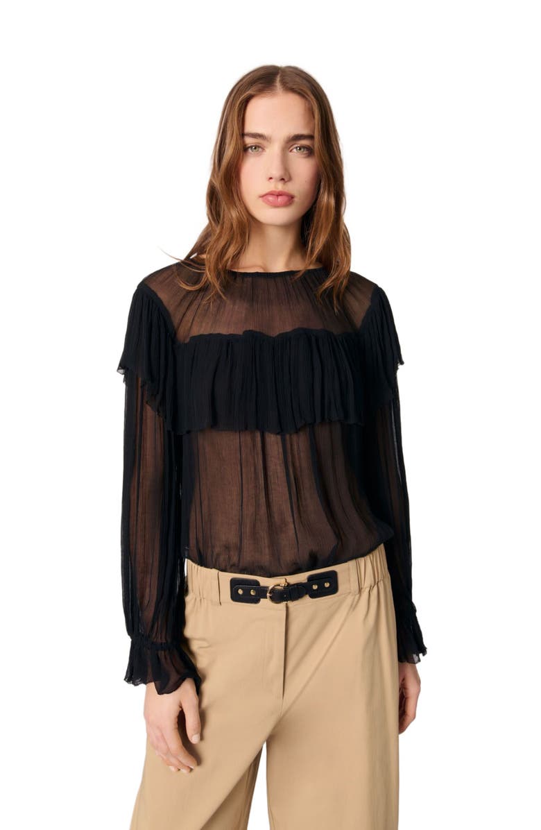 maje Ruffled chiffon top, Alternate, color, 