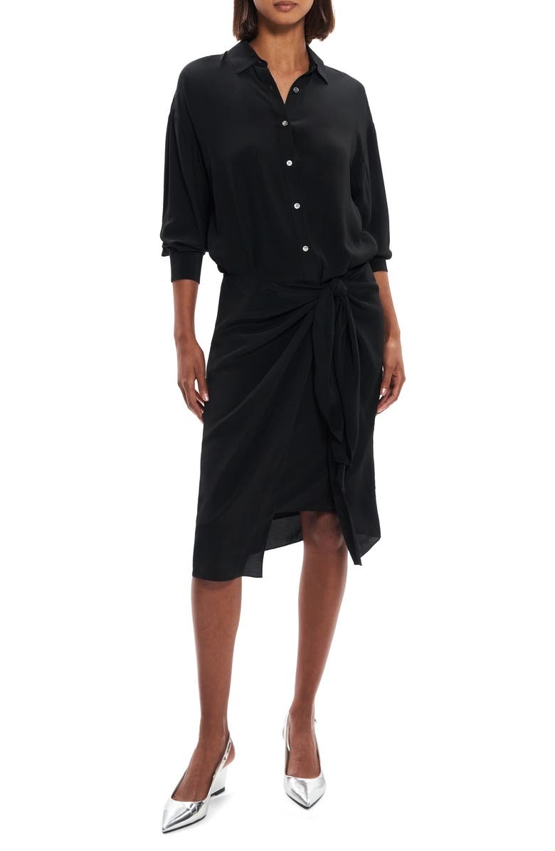 Theory Sarong Skirt Long Sleeve Shirtdress, Main, color, 