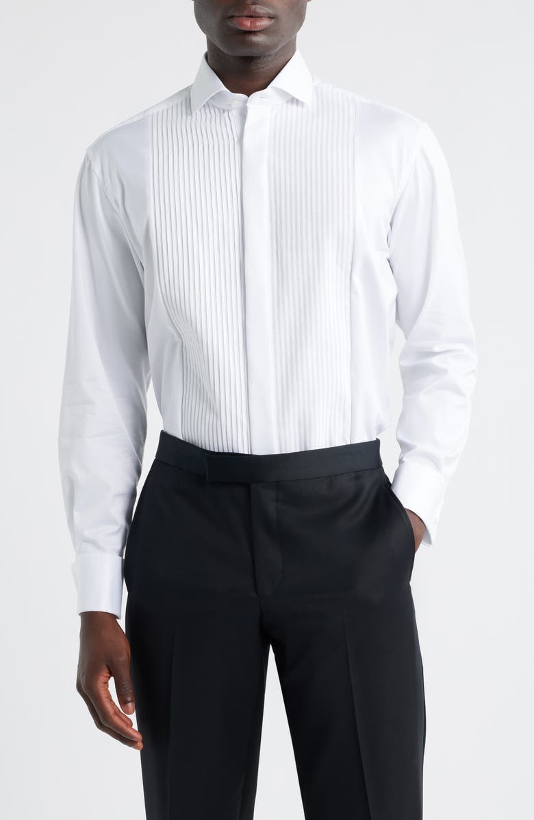 1863 by Eterna Luxury Pleat Front Non-Iron Dress Shirt, Main, color, White