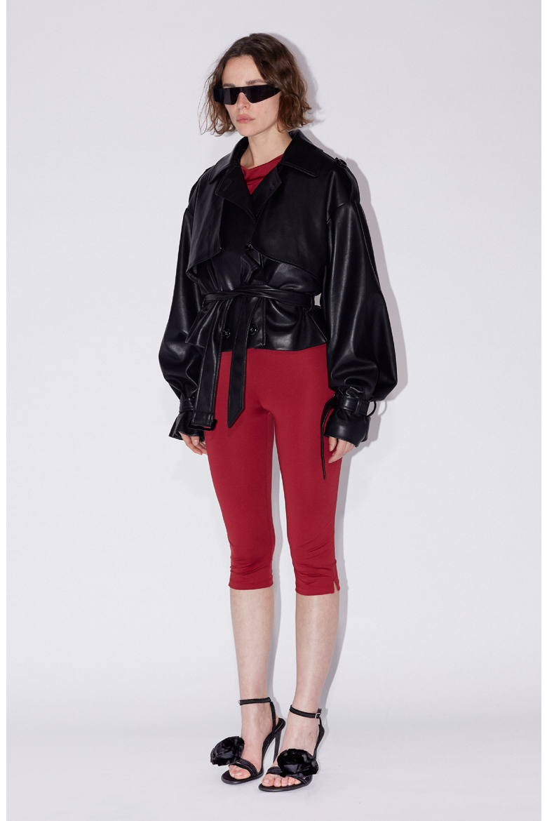 Cropped PU Trench Jacket, Main, color, Black
