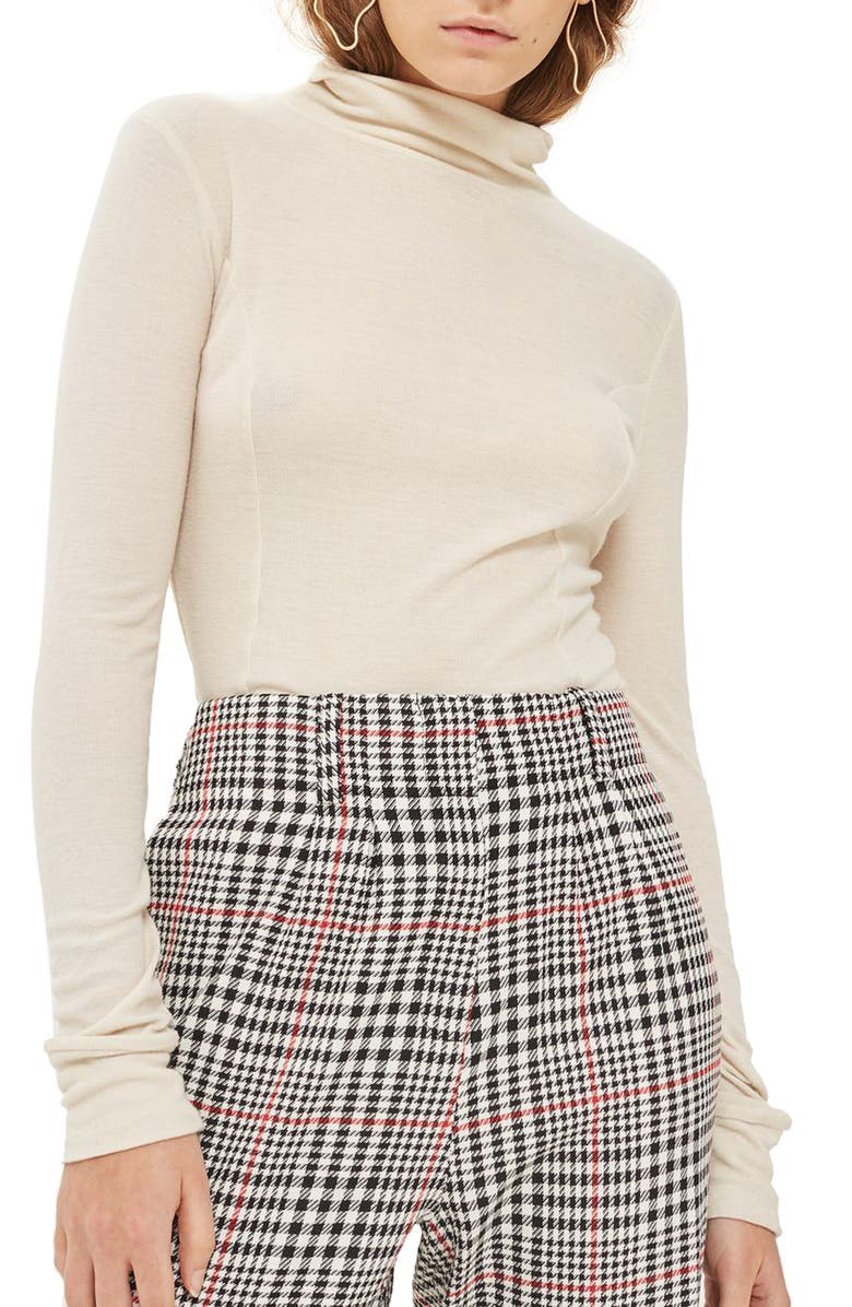 Topshop Red Pop Check High Waist Mensy Trousers, Alternate, color, 