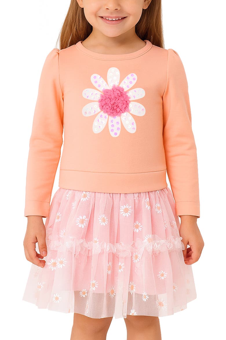 Kids' Long Sleeve Flower Tutu Dress, Alternate, color, PEACH